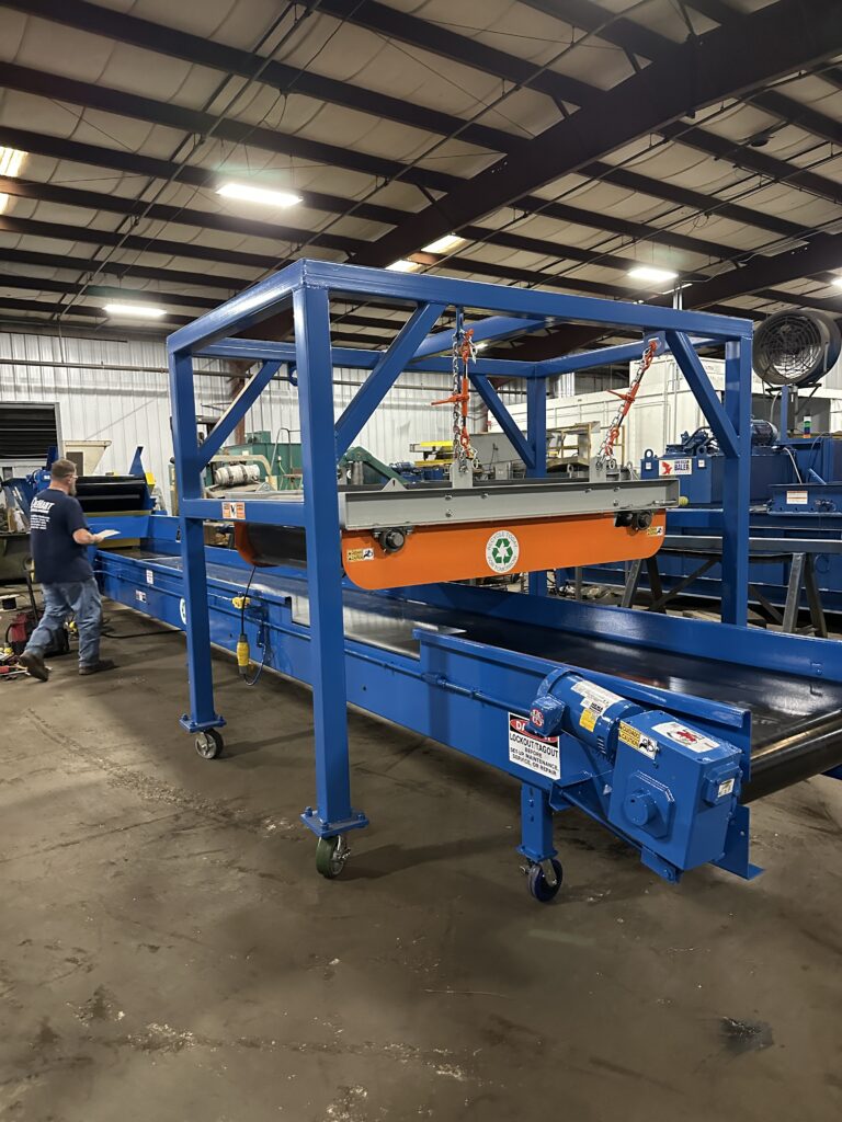 DeHart specialty conveyor with cross belt magnet for ferrous separation
