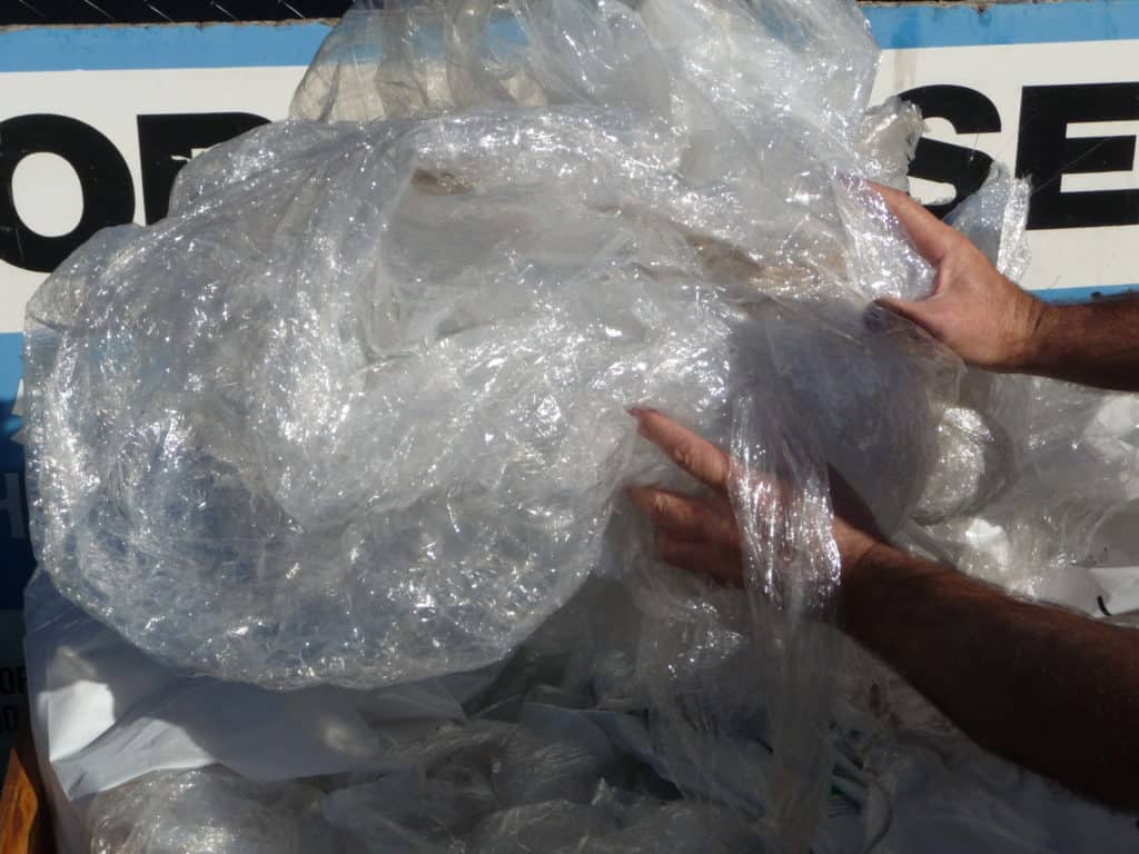 collected plastic shrink wrap